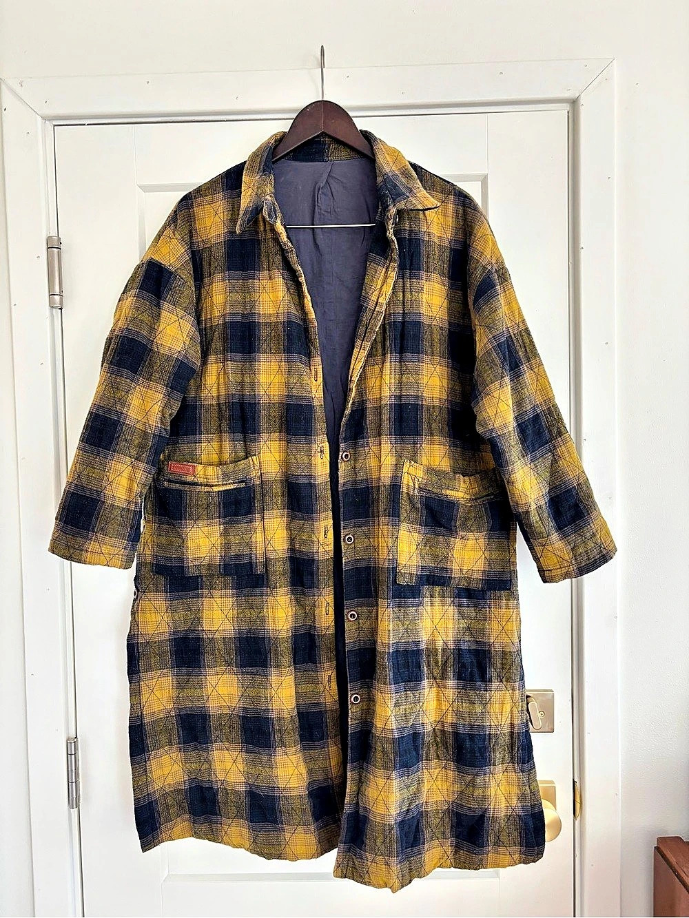 Guchungeshi Jeans Plaid Utility Jacket in Yellow & Blue Like New